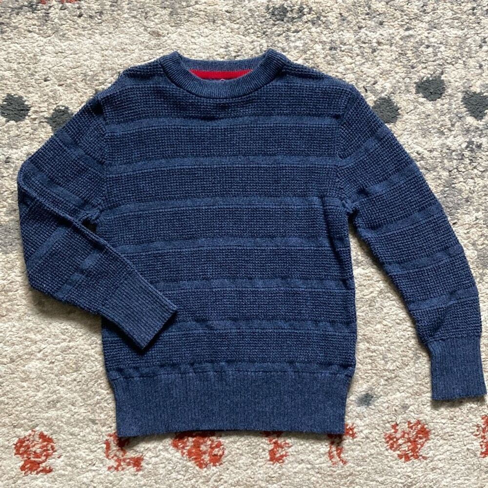 Cat & Jack Boys Navy Knit Pullover Sweater XS 4/5 Crewneck Cozy Classic